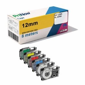 Aibisi Compatible with Casio XR-12WE Label Printer Tape 12mm KL-8700 Transparent Base