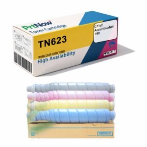 Compatible with Minolta C71cf toner cartridge, Konica Minolta AccurioLabel 190c ink cartridge, and TN623BK toner cartridge